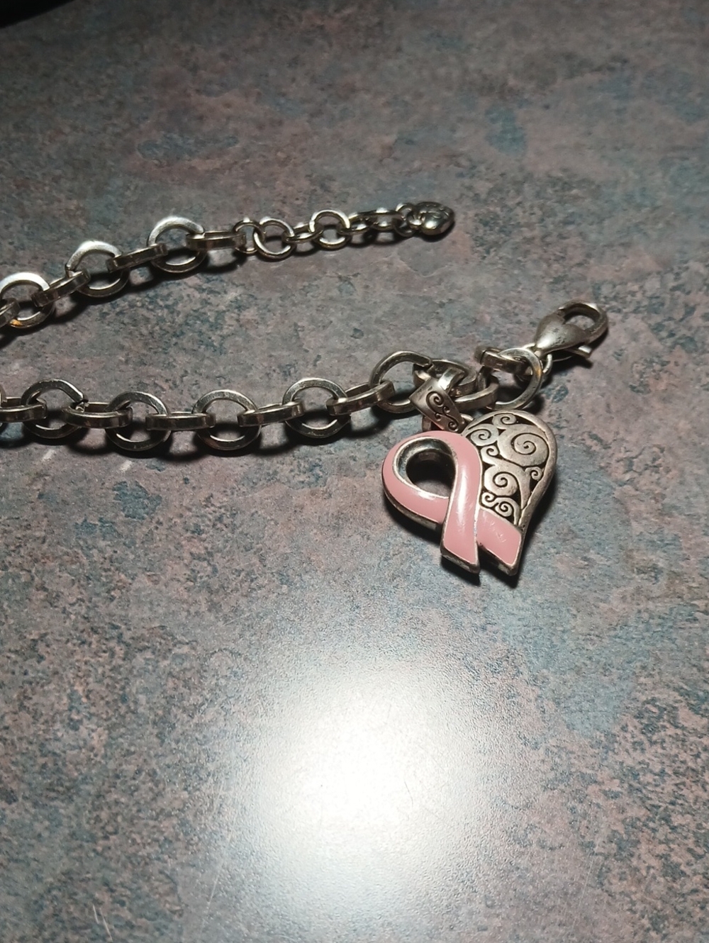 Brighton Silver-Tone Bracelet with Pink Ribbon and Heart Charm Year 2016